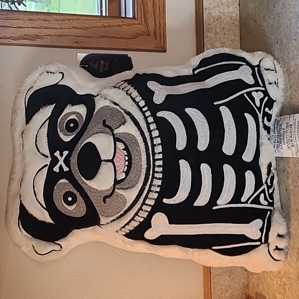 Pug Dog Skeleton Pillow